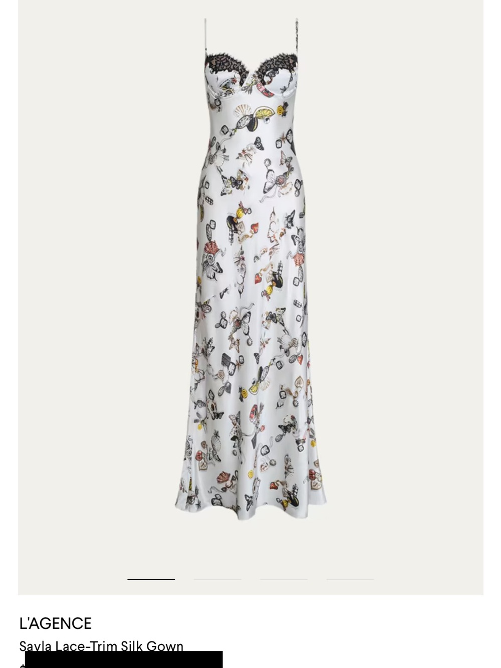L'AGENCE White Strapless Silk Gown with Black Lace & Multicolor Butterfly Print
